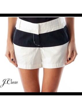 J. Crew Chino shorts Ivory white dark navy striped cargo Sz 4